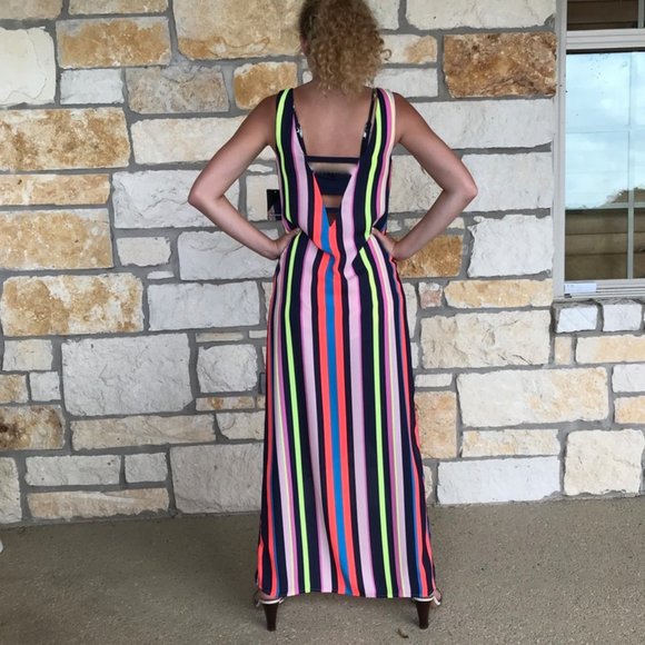 New Project Runway Neon Asymmetrical Maxi Dress - Picture 12 of 12